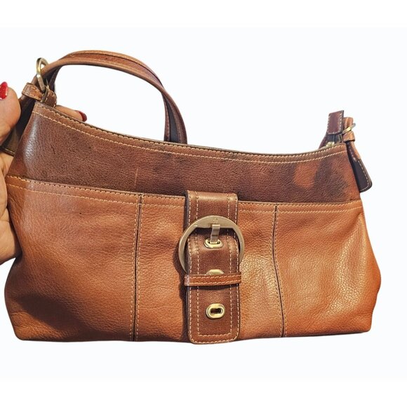 Etienne Aigner Handbags - Etienne Aigner  Brown Leather Med Shoulder Bag w/ Brass Buckle READ PLEASE